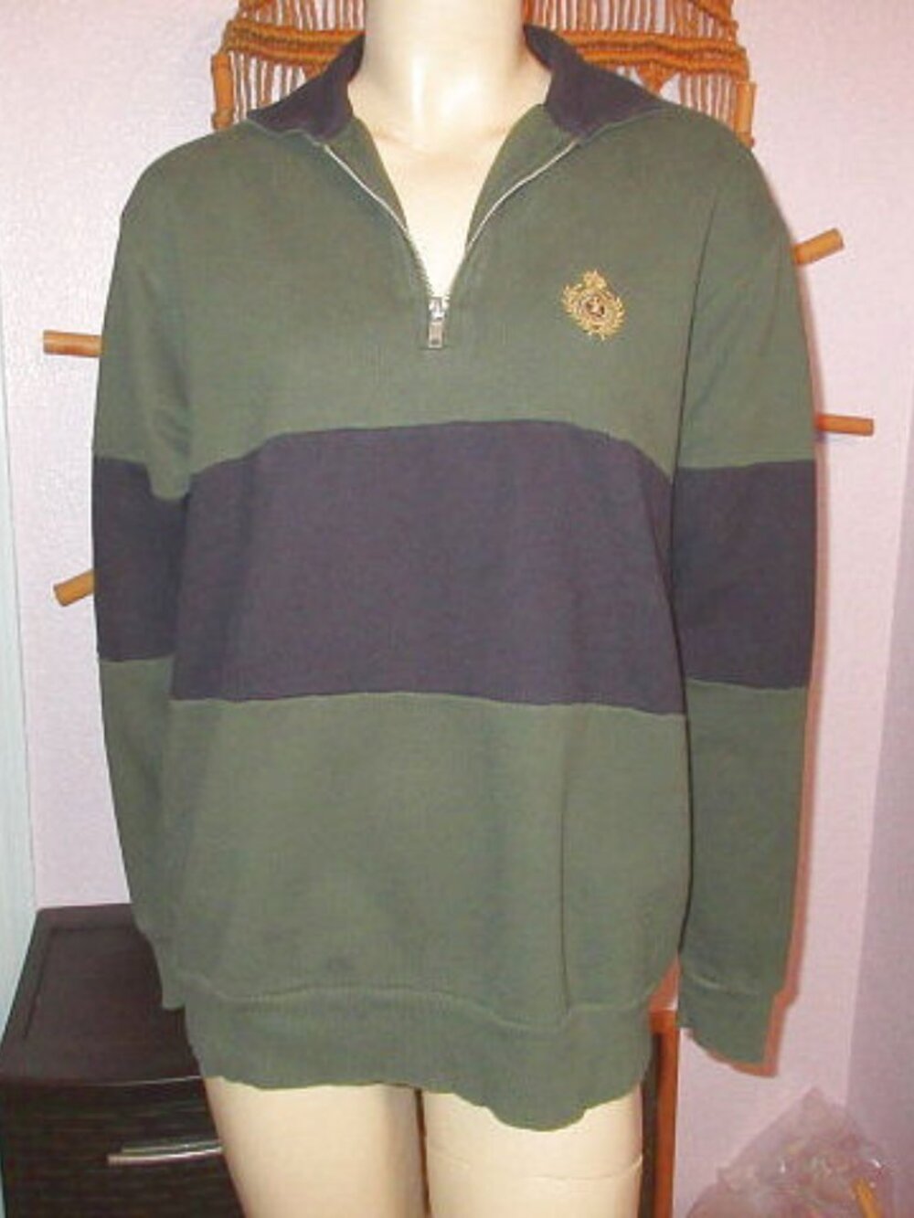 John Galt Rugby Stripe Sweatshirt Size L Embroidered 1/4 Zip Brandy Melville EUC